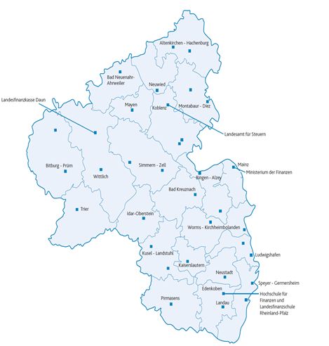 Karte von Rheinland-Pfalz mit den Finanzämtern
